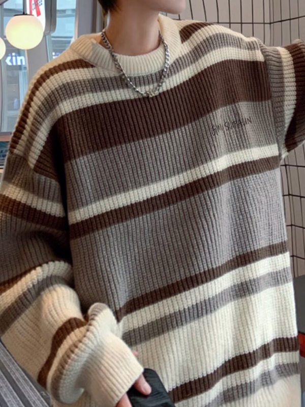 Vintage-Streifen-Spleißpullover für Herren