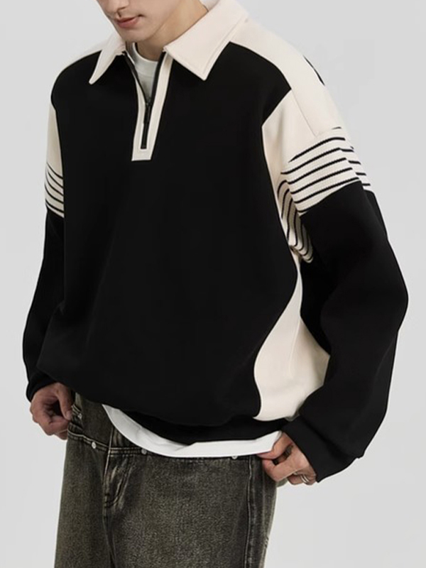 Kontrastfarbenes Strick-Sweatshirt mit halbem Reißverschluss für Herren-2