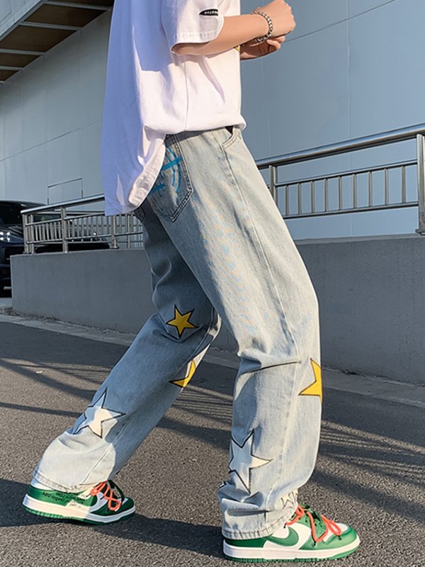 Lockere Jeans mit Patch-Star-Grafik für Herren-1