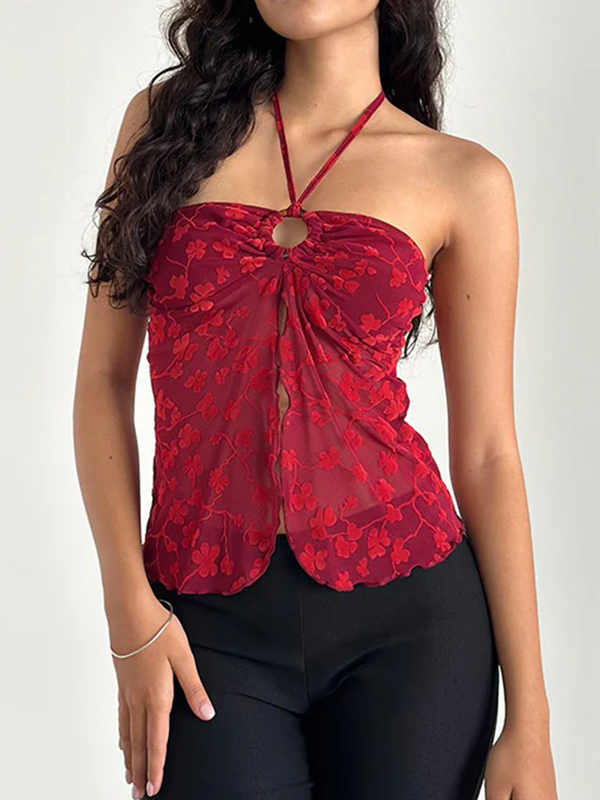 Neckholder-Weste mit Vintage-Print