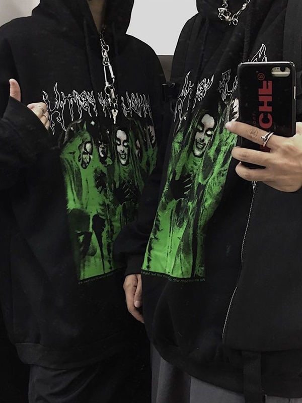 Übergroßer Kapuzenpullover mit Hip-Pop-Print für Herren-1