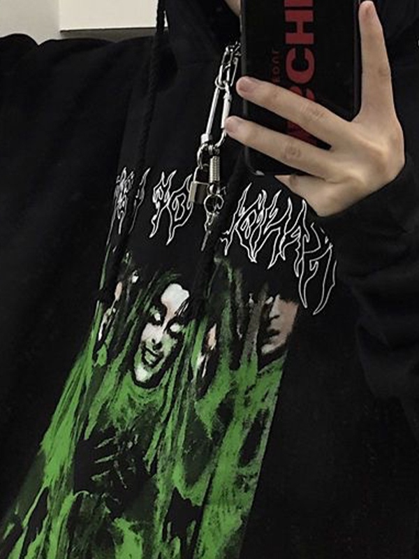 Übergroßer Kapuzenpullover mit Hip-Pop-Print für Herren-2
