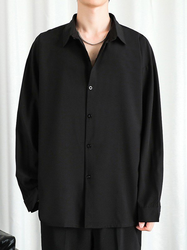 Drapiertes Langarm-Button-Down-Hemd für Herren-1