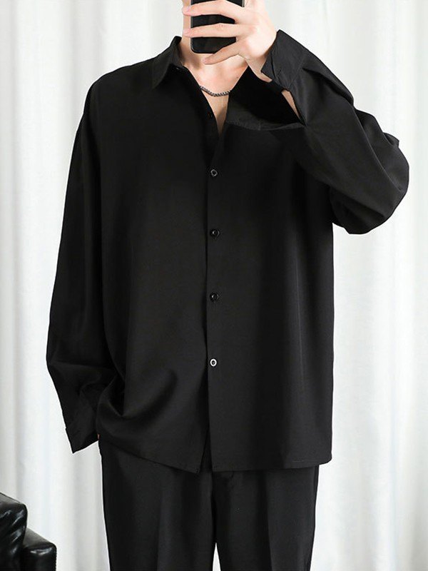 Drapiertes Langarm-Button-Down-Hemd für Herren-2
